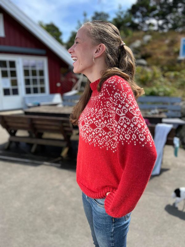 Prestø-genser, rød (strikkepakke)